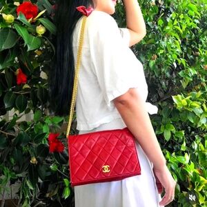 Vintage Chanel Red Quilted Shoulder Bag